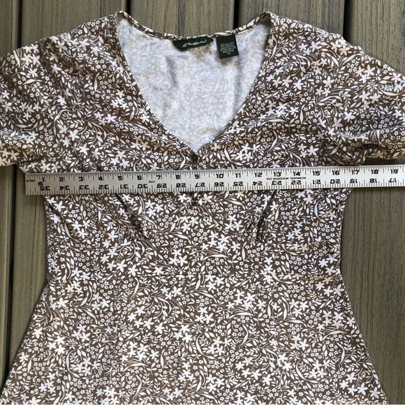 Eddie Bauer Brown & White Cotton Blend Floral Midi Dress Size M Petite - Picture 4 of 9